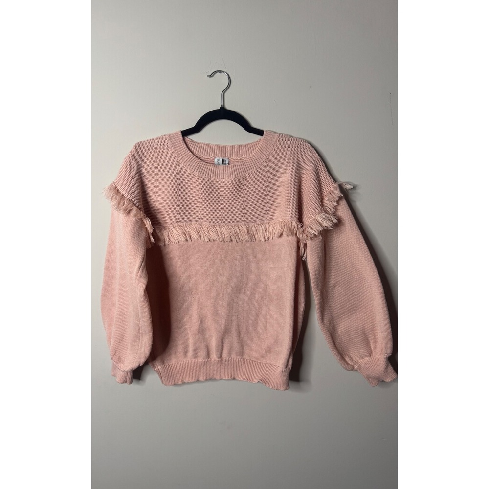 Grace Karma Pink Knit Sweater with Fringe Detail Women's Size S